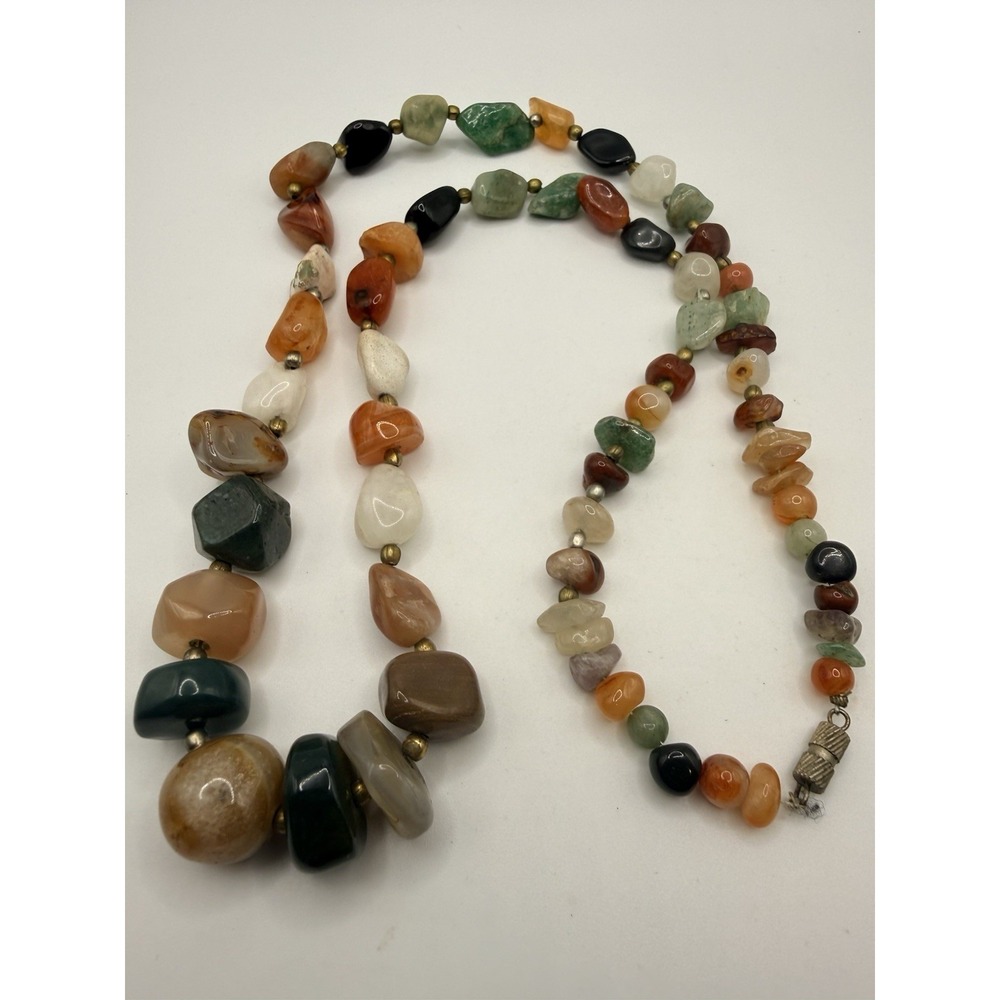Vintage Beggars Beads Colorful Gemstone Necklace Barrel Clasp 26"